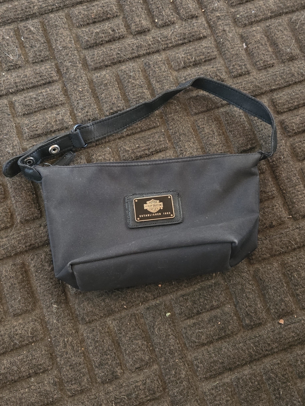 Harley-Davidson Black Canvas Shoulder Belt Bag with Logo Plaque